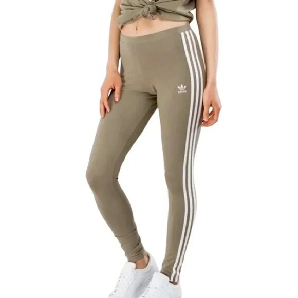 Adidas Originals Adicolor Classic Olive Green Three Stripe Leggings - Picture 1 of 5